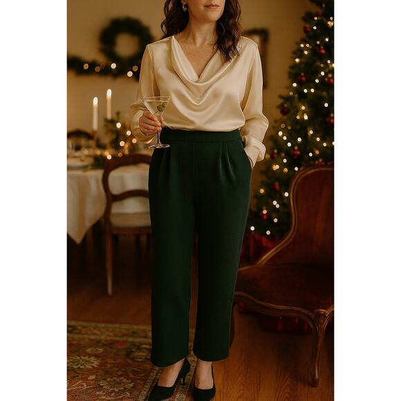 St. John Santana Knit Wide Leg Pants – Sz 6 - Hunter Green, Vintage Quiet Luxury - Picture 1 of 11